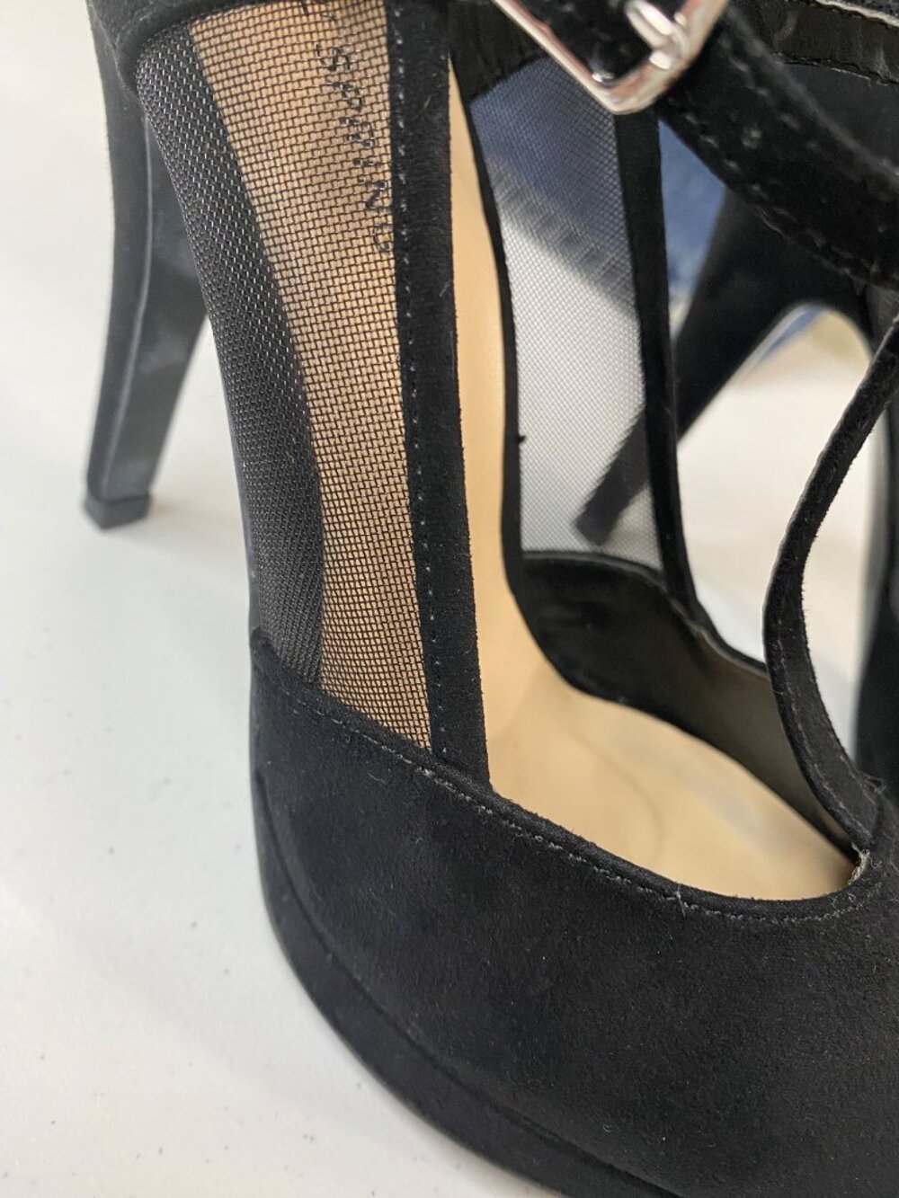 Call It Spring Black Mesh Heels T Strap Platform Pumps Womens 6.5 Sexy - Picture 4 of 14